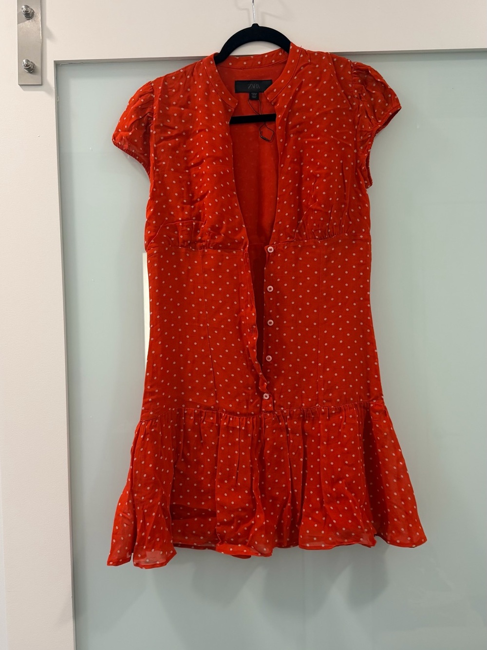 Zara Red Polka Dot Button-Front Mini Dress